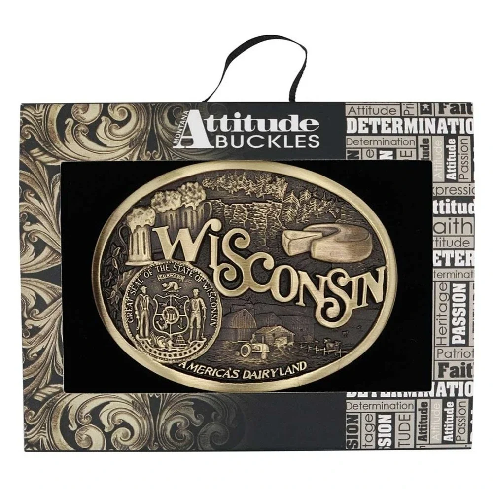 Montana Silversmiths Wisconsin State Heritage Belt Buckle - New In Box